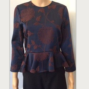 Zara blue and maroon floral print peblum blouse